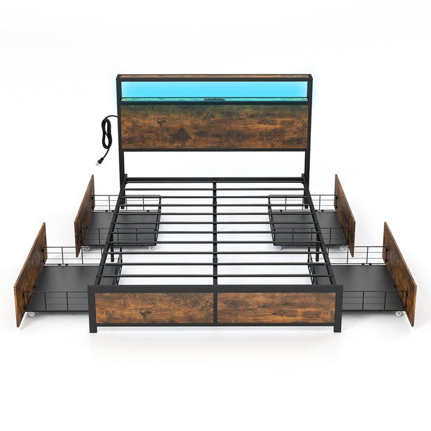 Bed Frame with Smart LED Lights and Storage Drawers-(Full/Queen)