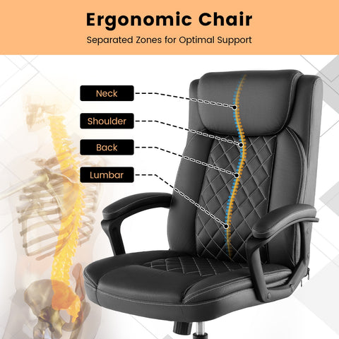 High Back Ergonomic Executive Chair with Thick Headrest Cushion-Black