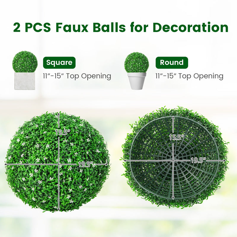 2 PCS Holly Artificial Topiary Balls 19.5 Inch Faux Boxwood Balls