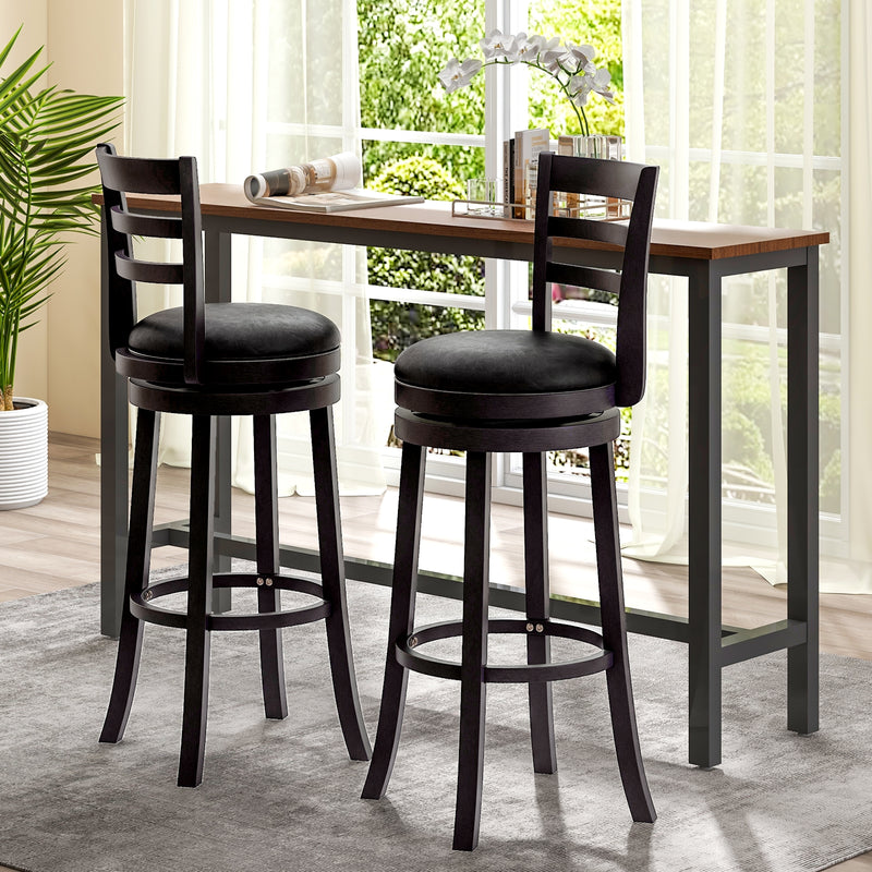 Set of 2 Bar Stools Swivel Bar Height Chairs with PU Upholstered Seats Kitchen