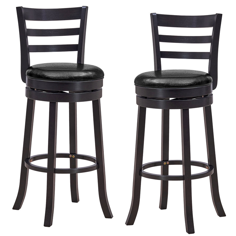 Set of 2 Bar Stools Swivel Bar Height Chairs with PU Upholstered Seats Kitchen