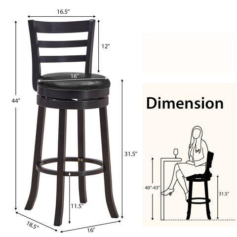 Set of 2 Bar Stools Swivel Bar Height Chairs with PU Upholstered Seats Kitchen