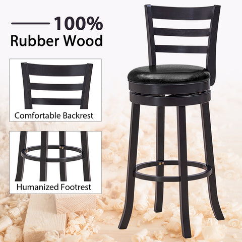 Set of 2 Bar Stools Swivel Bar Height Chairs with PU Upholstered Seats Kitchen