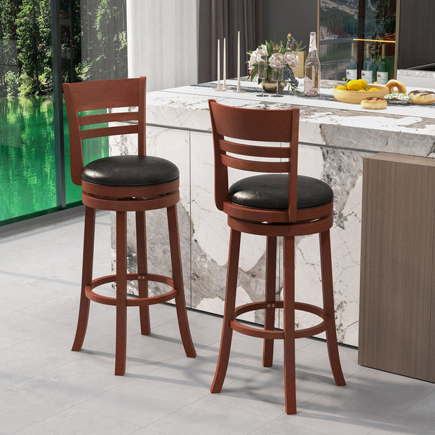 Set of 2 360¡ã Bar Stools with PU Upholstered Seats-Brown