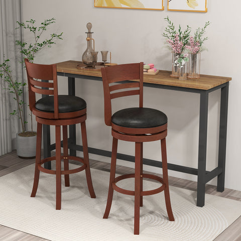 Set of 2 360¡ã Bar Stools with PU Upholstered Seats-Brown