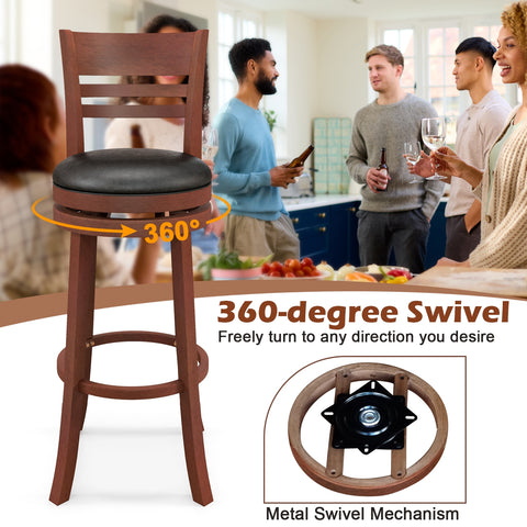 Set of 2 360¡ã Bar Stools with PU Upholstered Seats-Brown