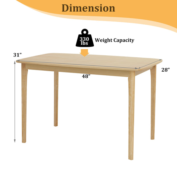 48 Inch Solid Wood Dining Table with Rubber Wood Supporting Legs for Kitchen Dining Room-Natural