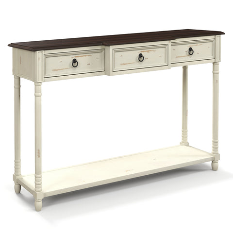 52 Inch Farmhouse Console Table with 3 Drawers and Open Storage Shelf for Hallway