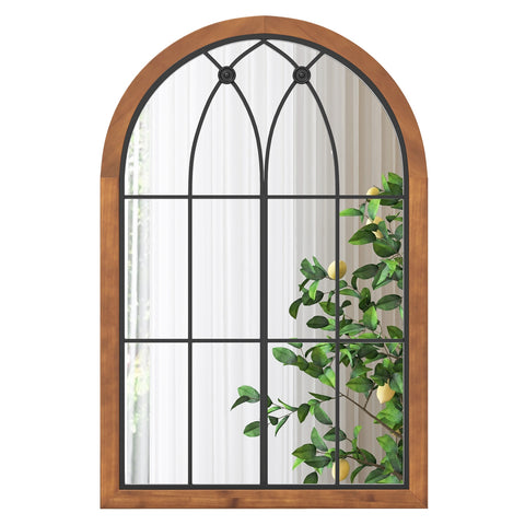 Arched Window Finished Mirror with Back Board-Natural