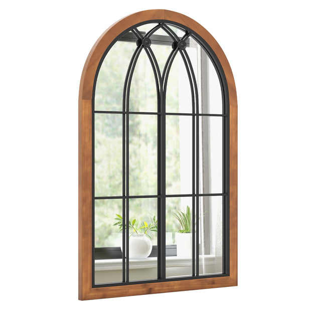 Arched Window Finished Mirror with Back Board-Natural