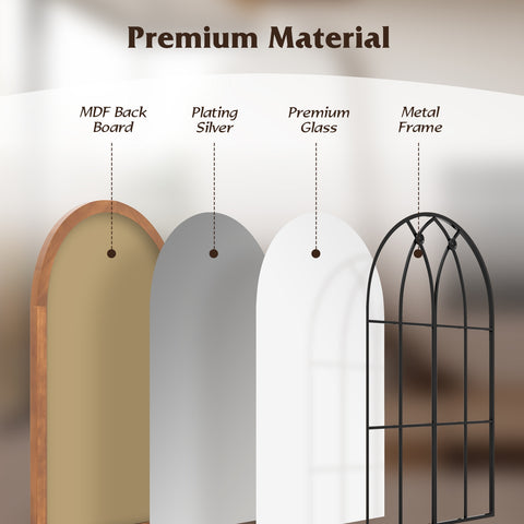 Arched Window Finished Mirror with Back Board-Natural