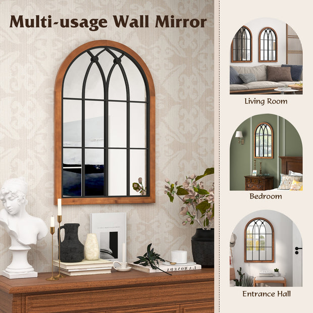 Arched Window Finished Mirror with Back Board-Natural