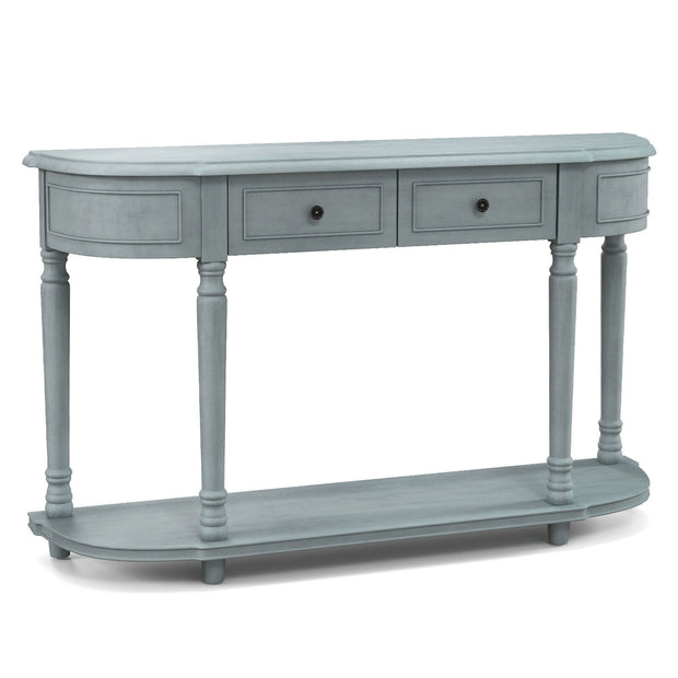 52 inches Retro Console Table with 2 Drawers and Open Shelf Entryway Sofa Table-Blue