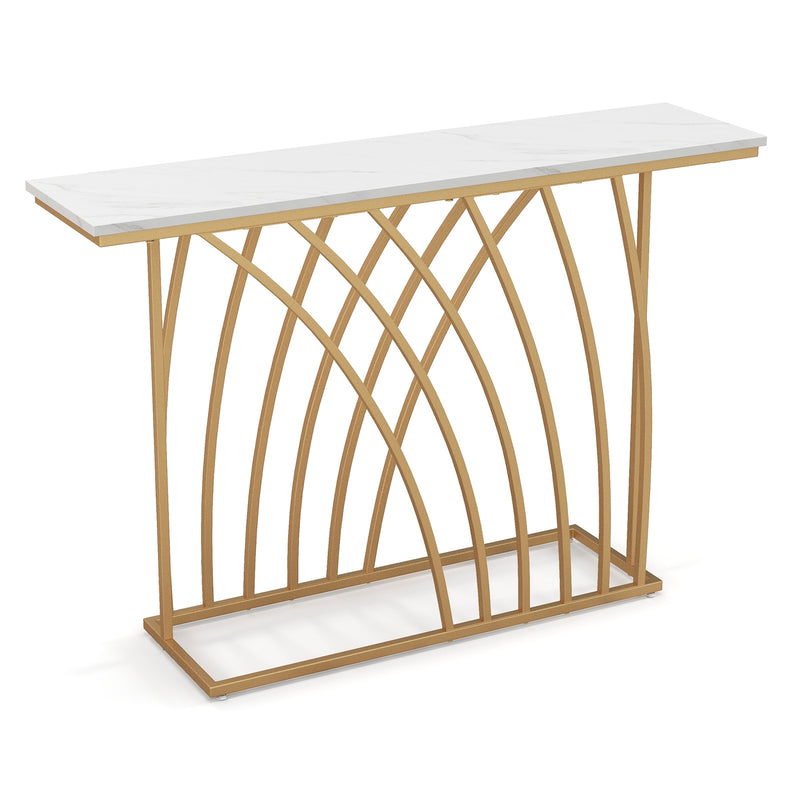 48 inches Gold Console Table with White Faux Marble Tabletop-White