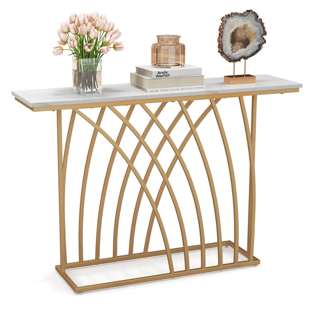 48 inches Gold Console Table with White Faux Marble Tabletop-White