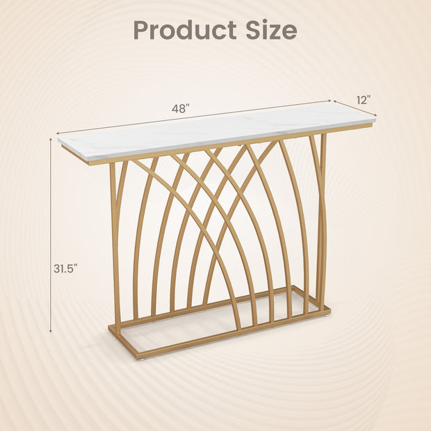 48 inches Gold Console Table with White Faux Marble Tabletop-White