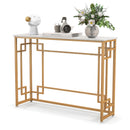 Modern Console Table with Geometric Frame and Faux Marble Tabletop-White