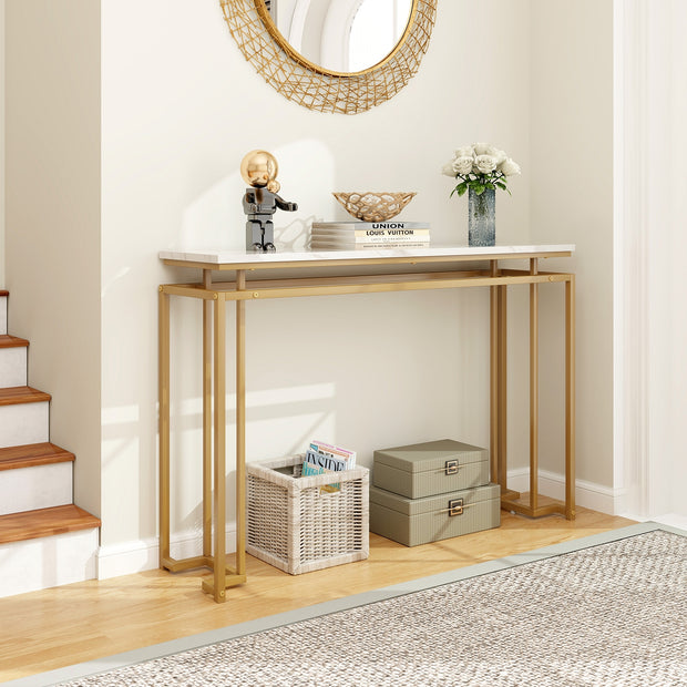 Modern Entryway Table with Gold Heavy-duty Metal Frame and Anti-toppling Kit for Living Room