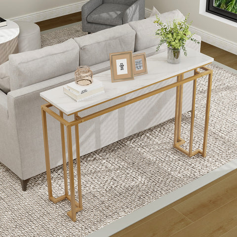 Modern Entryway Table with Gold Heavy-duty Metal Frame and Anti-toppling Kit for Living Room