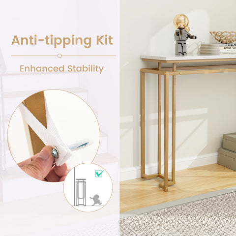 Modern Entryway Table with Gold Heavy-duty Metal Frame and Anti-toppling Kit for Living Room