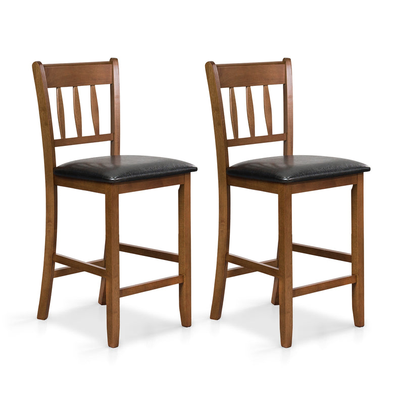 25.5 Inch Counter Height Bar Chair Set of 2 with Backrest Padded Seat-Walnut