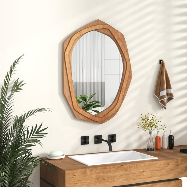 Large Water Proof Irregular Framed Decoration Wall Mirror with Expansion Screws-Natural