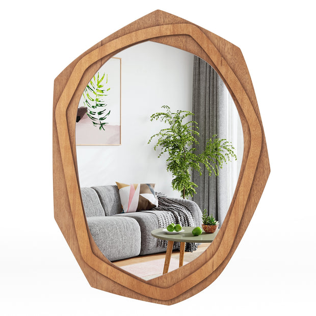 Large Water Proof Irregular Framed Decoration Wall Mirror with Expansion Screws-Natural