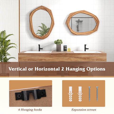 Large Water Proof Irregular Framed Decoration Wall Mirror with Expansion Screws-Natural