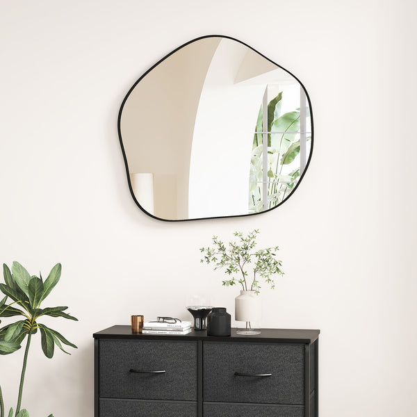 Irregular Wall Mirror Metal Frame Asymmetrical Mirror with Expansion Screws-Black