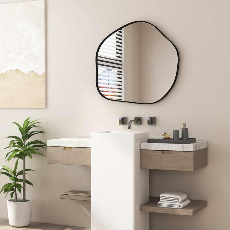 Irregular Wall Mirror Metal Frame Asymmetrical Mirror with Expansion Screws-Black