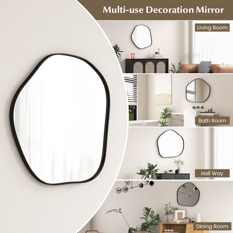 Irregular Wall Mirror Metal Frame Asymmetrical Mirror with Expansion Screws-Black