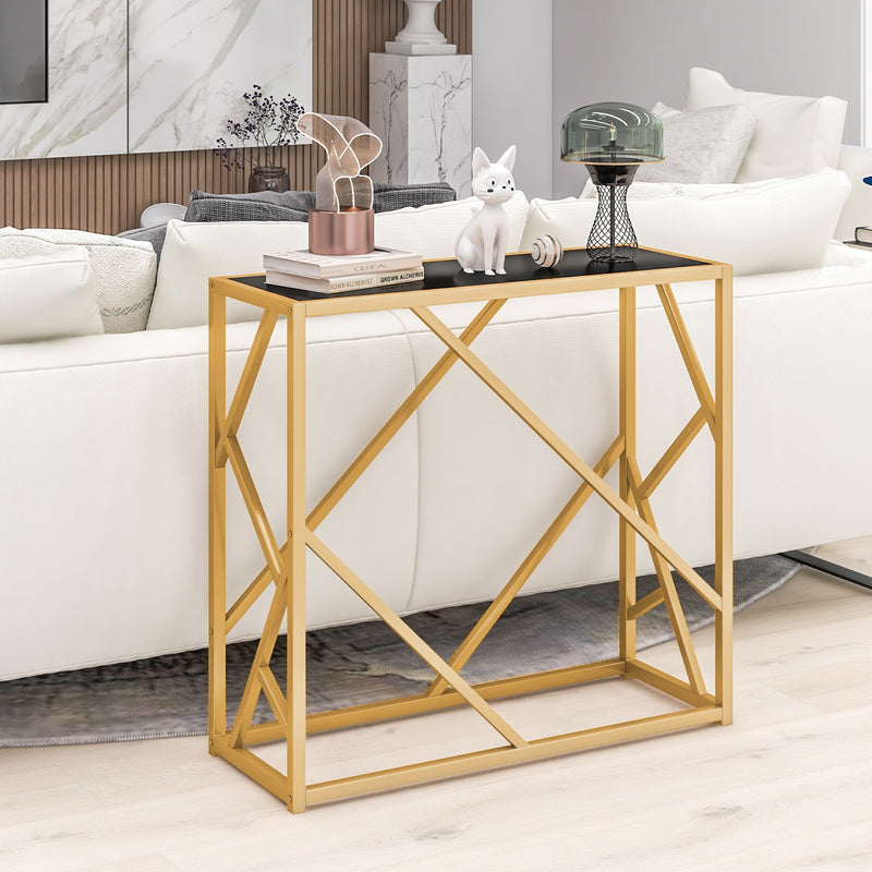 31.5 Inch Golden Heavy-duty Metal Frame Entryway Table with Foot Pads-Black