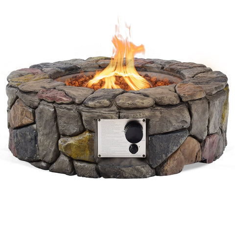 28 Inch Propane Gas Fire Pit with Lava Rocks and Protective Cover-Gray