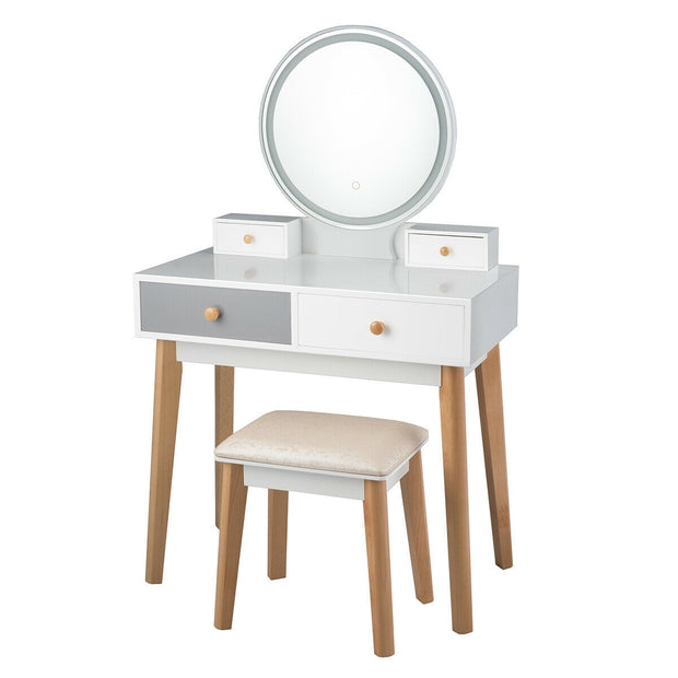 Makeup Dressing Table with 4 Drawers and Lighted Mirror-White