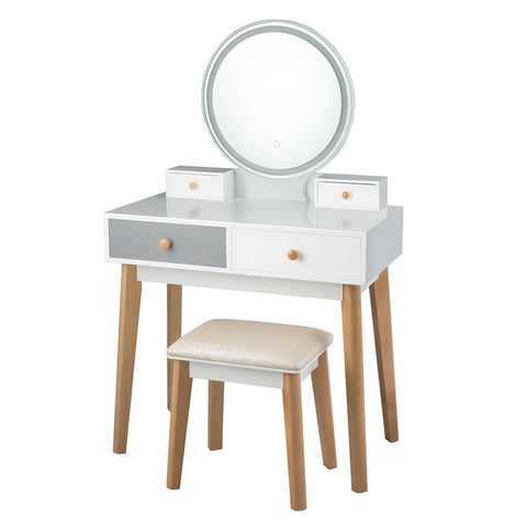 Makeup Dressing Table with 4 Drawers and Lighted Mirror-White